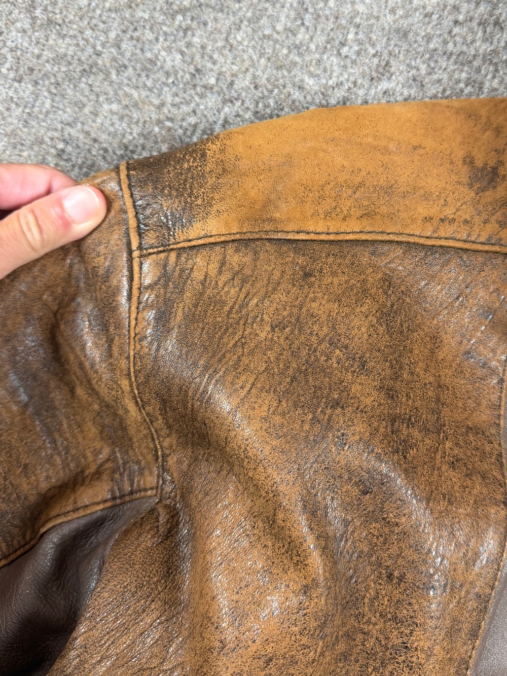Vintage Brown Leather Distressed Patina Flight Bomber Jacket Mens 42 Funnel Neck - Picture 9 of 15
